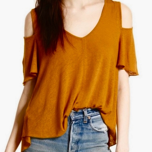 Free People Bittersweet cold shoulder tee small tan - Picture 7 of 9